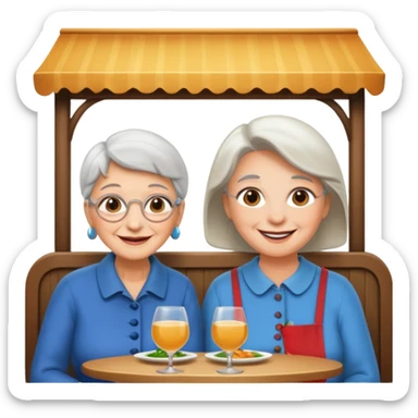conversación dentro de un restaurant  dos personas y una de las persoans sea una abuela sticker