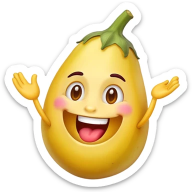 a very happy emoji  eating on an eggplant  sticker