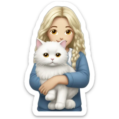 A girl with white fluffy cat sticker