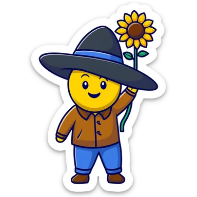 Happy Ukrainian emoji with sunflower and traditional Ukrainian hat sticker