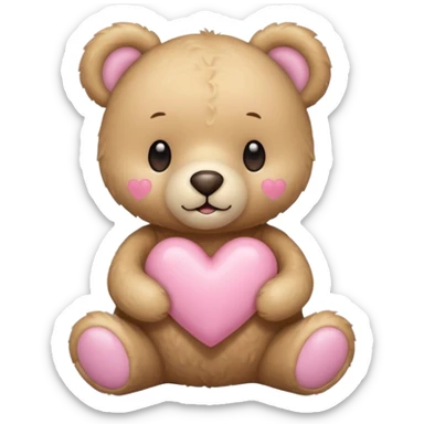 beige teddy bear and a pink pastel heart sticker