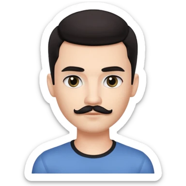 pretty handsome bratz man, has a short black mustache with black black black eyes,  short dark hair, pale skin, defined jawline sticker