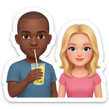 Black man with shaved head having lemonade with blonde woman sticker