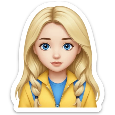 Sabrina Carpenter blue eyes, long blonde hair, yellow outfit sticker