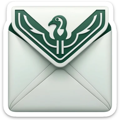 Elegant Mayan hieroglyph mail symbol with clean lines, minimalist design, only pure white and dark green colors, Apple-style aesthetic sticker