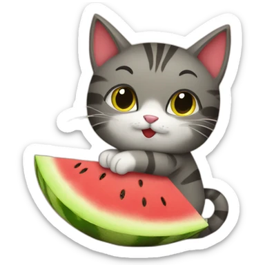 Cat hugging a watermelon sticker