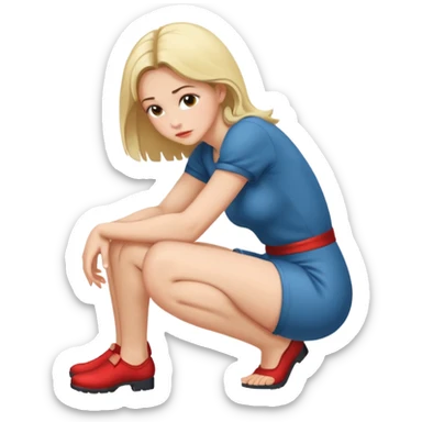 A crouching lady with her hands on her knees sticker