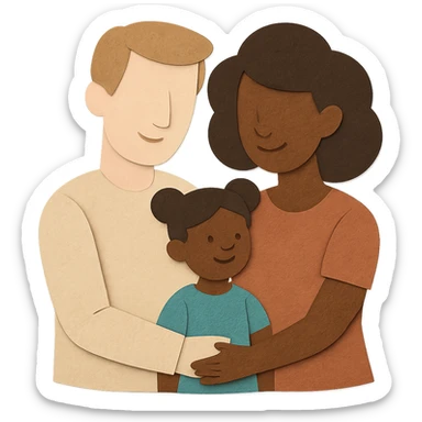 paper craft style family with white dad, black mom, and black child, no background sticker