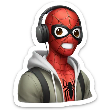 anime spiderman wearing headphones sticker