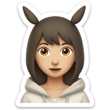 Fille Brune avec le ventre de Totoro et ces oreilles sur une capuche  sticker