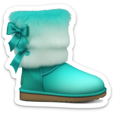 Realistic pair of tiffany blue to turquoise ombre fur Ugg boots with silk ribbon bows. sticker