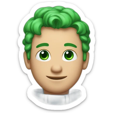 a man, green eyes, blue sweatshirt, green rubies on his head, waves hello sticker
