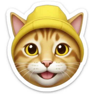 cat in a yellow cap laughs merrily sticker