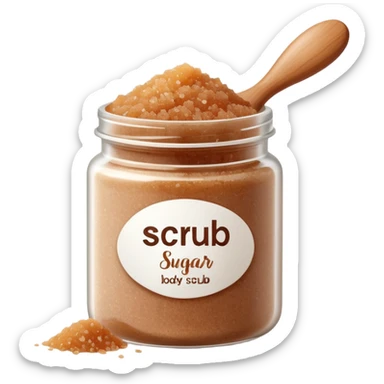brown sugar body scrub in a white jar with the inscription scrub sticker