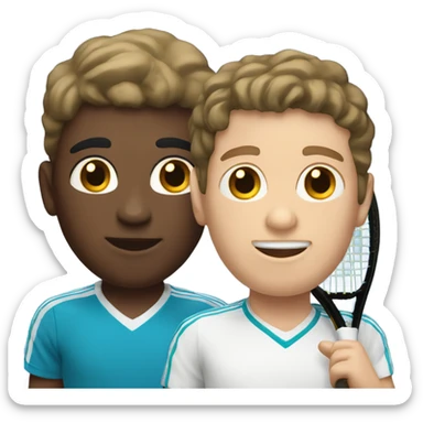 2 white boy who are brunette playing tennis together  sticker
