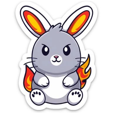 cute red bunny rabbit with fire paws and flaming fur sticker