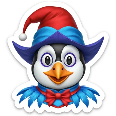 crazy colorful penguin jolly joker, medieval, vintage, court jester, mac os icon, blue color sticker