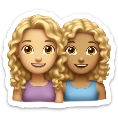  Two girls cuddling one light skin one curly both Carly hair  sticker