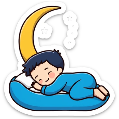 boy sleeping with ZZZ symbols floating above him with stars and crescent moon sticker