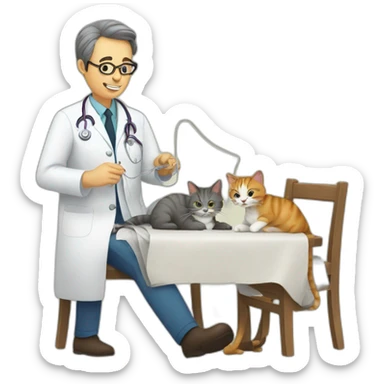 doctor sewing two cats together so they are one sticker