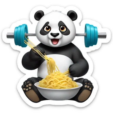 panda eating pasta and lifting weights sticker