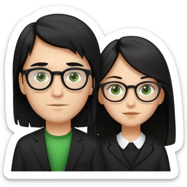 Couple, girl with black long hair and brown eyes, boy with brown and blonde hair with green eyes and glasses black  sticker