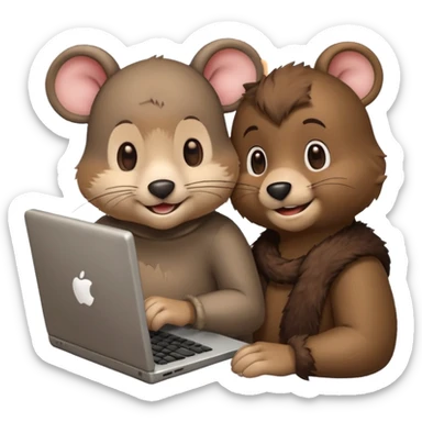 mouse and bear working on a computer but as a favucon sticker