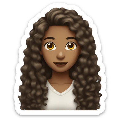 woman light brown skin long dark curly hair thick brows teenager sticker