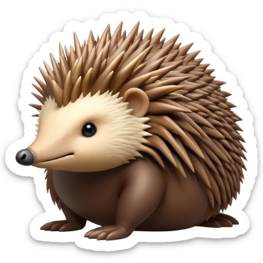 Cinematic Noble Echidna Portrait Emoji, Poised and regal, with a compact, spiky build and a textured, bristly fur in earthy browns, a distinctive pointed snout and keen, soulful eyes, Simplified yet sharp and sophisticated features, highly detailed, glowing with a warm, dignified glow, high shine, intelligent and resilient, stylized with an air of prickly elegance, focused and attentive, soft glowing outline, capturing the essence of a watchful and confident echidna, so majestic it feels as though it could scurry out of the screen with effortless authority! sticker