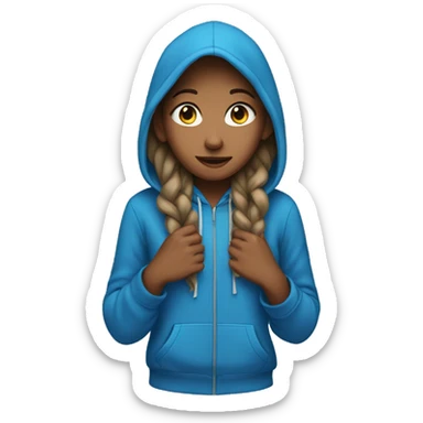 A girl wering a blue hoodie sticker