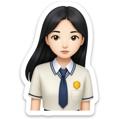 chic Asian-skinned girl in modern school uniform, sleek long black hair sticker