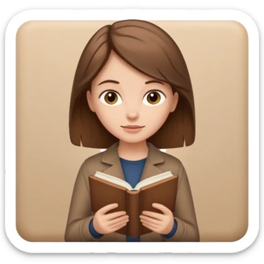 Brown hair girl in brown clothes reading a beige book sticker
