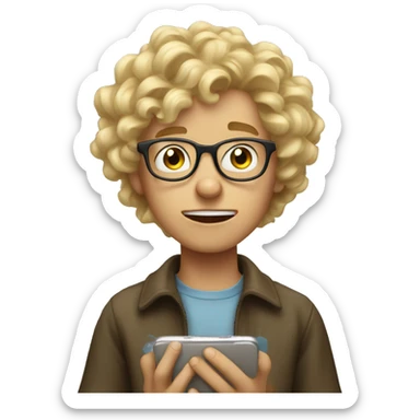 boy with glasses and blonde a little curly hair screams at phone sticker