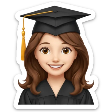 Graduated Students, Cheerful girl, long brown wavy hair, wearing graduation cap sticker