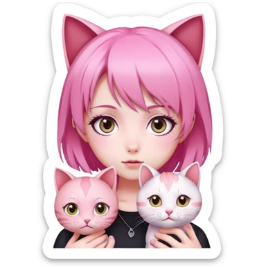 pink anime girl cat head sticker