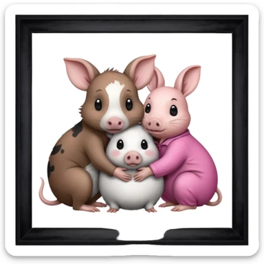 Home of rat, pig, cow, rabbit hugs sticker