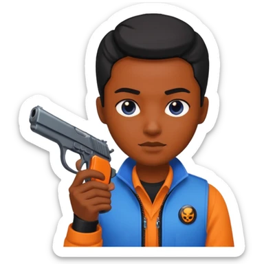 Transformer oranger and black with blue uses a gun sticker