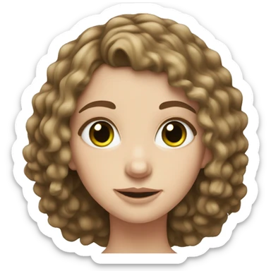 White girl with short, curly, brunette hair and green eyes sticker