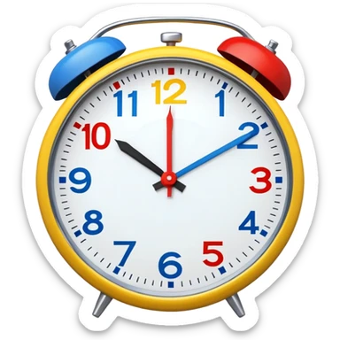 Clock yellow backround blue second handle and numbers and red hour handle and numbers sticker