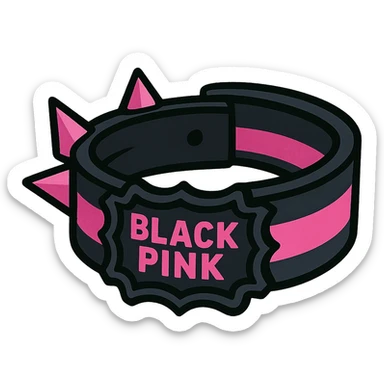 BLACKPINK-inspired gothic bracelet, no hearts, vibrant toon style, bold and expressive, black and pink colors sticker