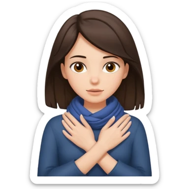 a brunette woman with her hands wrapped fulling around her neck sticker