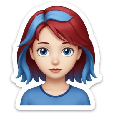 Half blue wavy haired blue eyed girl and straight little bit dark red haired dark brown eyed girl sticker