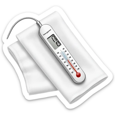 digital thermometer resting on top of folded clean gauze pad sticker