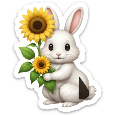 White rabbit with sunflower love sticker