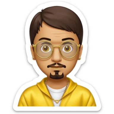 Ali G from Ali G Indahouse with brown eyes, dark brown hair, gold outfit, yellow glasses sticker