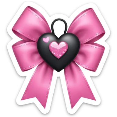 black heart with a pink ribbon rosette bow with sparkles sticker