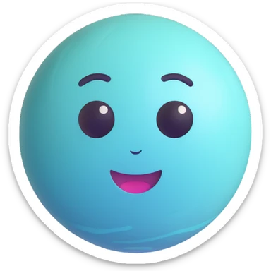 Uranus planet emoji with a friendly, playful, expressive face, soft blue-green color, subtle rings, symbolizing innovation, change, and individuality, representing a game-changer or revolutionary spirit sticker
