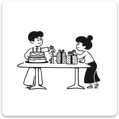 Festive celebration drawing with cake and gifts sticker