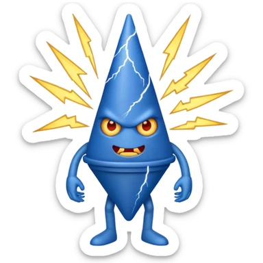 evil blue cone man with 6 legs with lightning in the back sticker