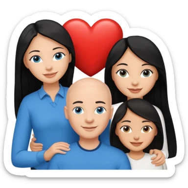 Bald white man blue eyes in love with Filipina woman 2 young Filipina girls long hair sticker